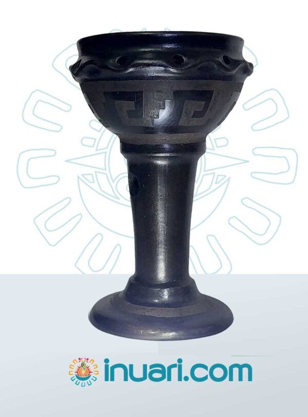Sahumador Negro Copa Grande Popochcomitl  Greca Cuadrada