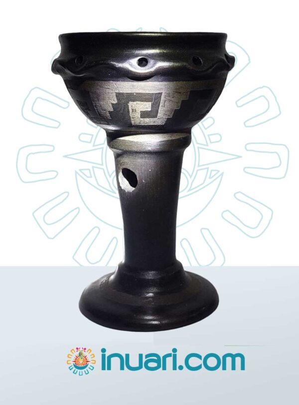 Sahumador Negro Copa Grande Popochcomitl  Greca Cuadrada