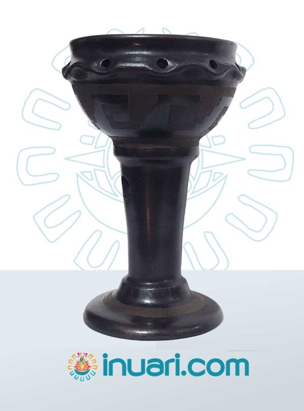 Sahumador Negro Copa Grande Popochcomitl  Greca Cuadrada