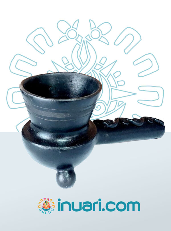 tlemaitl-negro-chico sahumador de mango chico de barro negro muy resistente