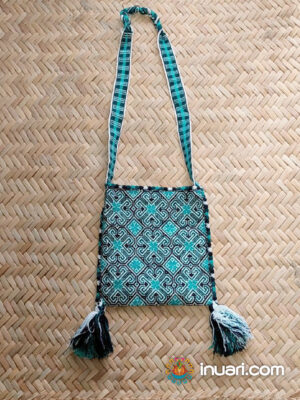 Morral Kutsiuri Wixarika Azul Turquesa Punto de Cruz