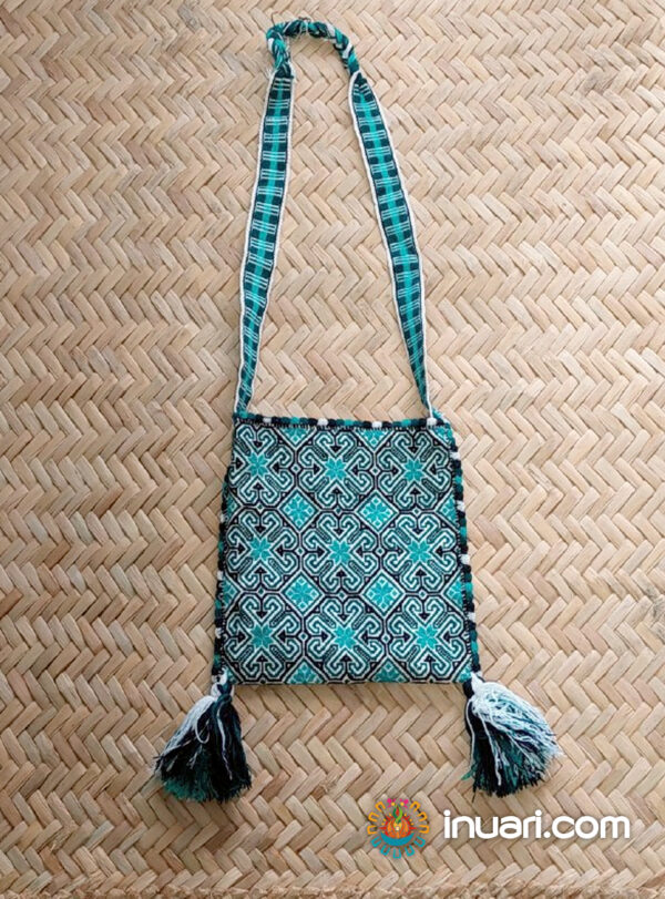 Morral Kutsiuri Wixarika Azul Turquesa Punto de Cruz