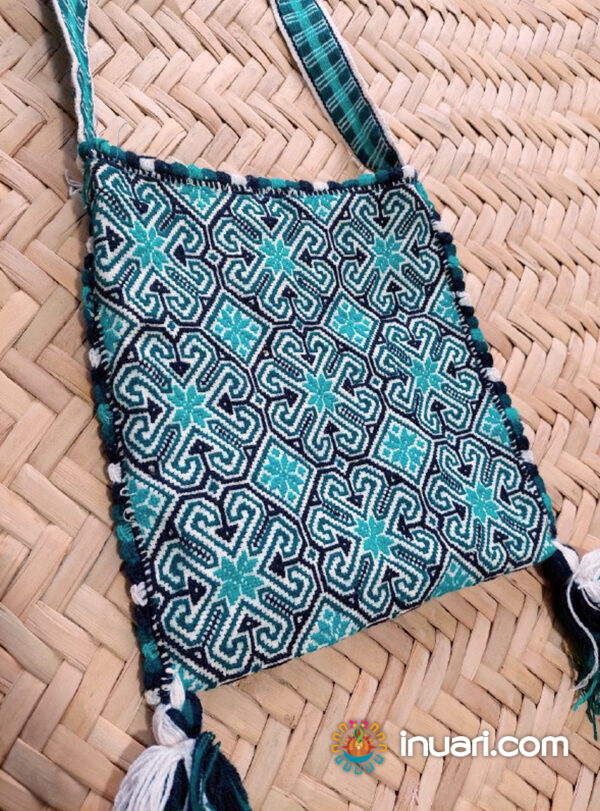 Morral Kutsiuri Wixarika Azul Turquesa Punto de Cruz
