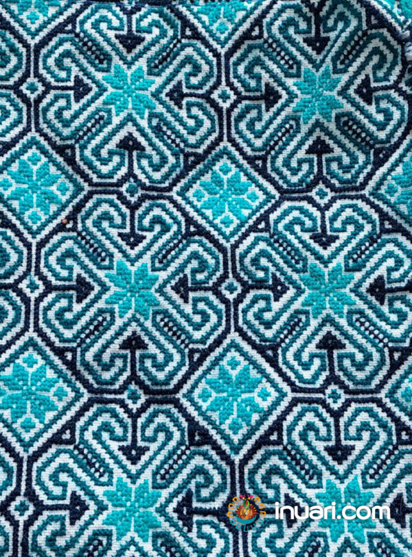 Morral Kutsiuri Wixarika Azul Turquesa Punto de Cruz