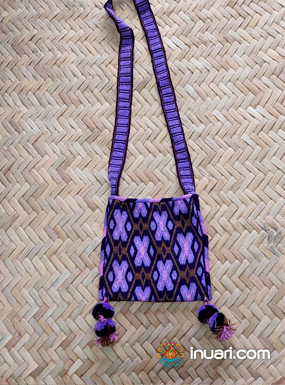 Morral Kutsiuri Wixarika Azul Flor Punto de Cruz