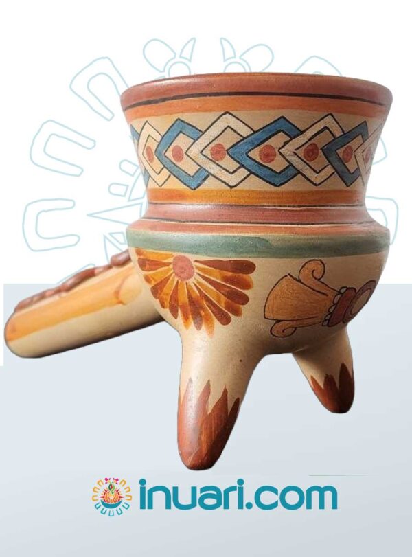 Sahumador canelo con mango Tlemaitl barro XOCHITL FLOR 01